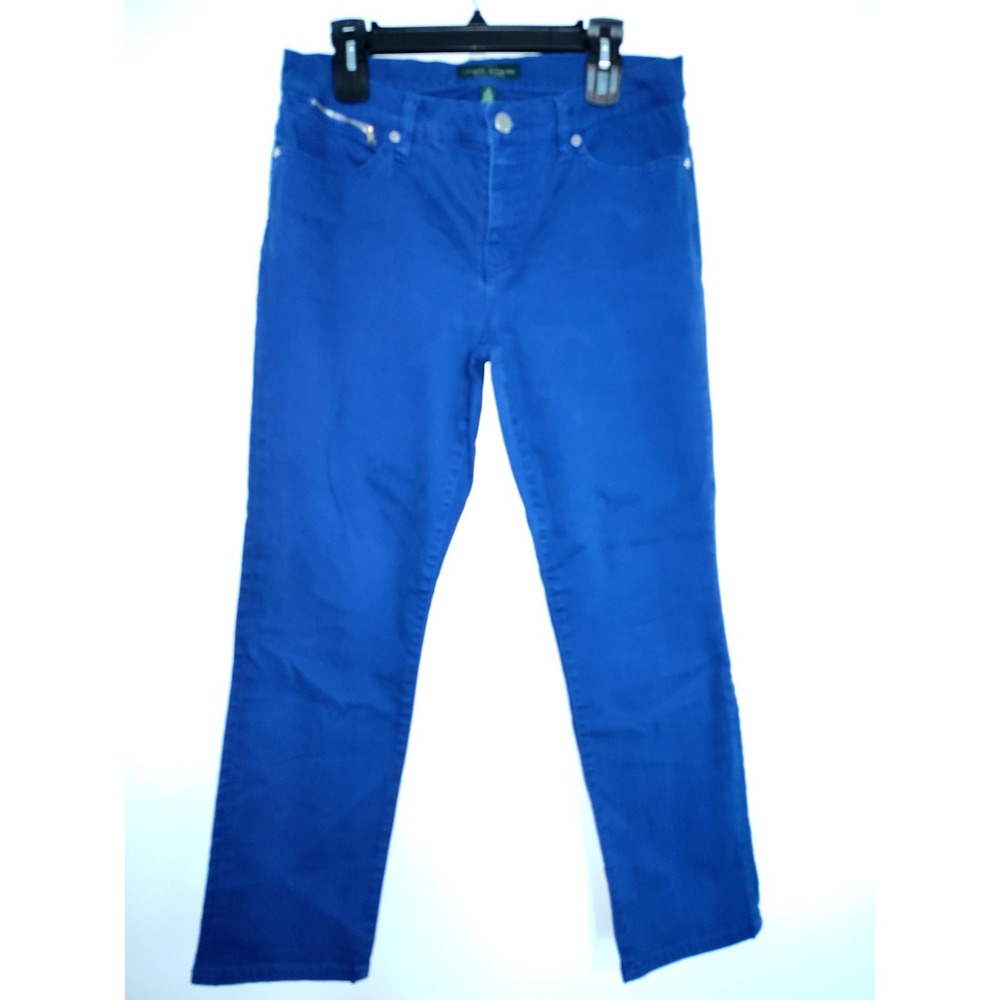 Lauren Ralph Lauren Blue Straight Leg Jeans Zipper Pocket Cobalt Womens 12